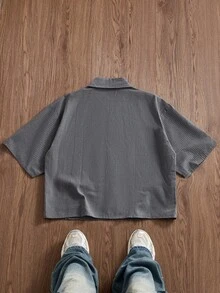 SWAVVY 男士寬鬆短袖襯衫，適合夏季、度假、假期、日常穿著 - 灰色 - 查看 2