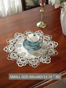 Cirelle 1pc Vintage Lace Round Tablecloth, Elegant Embroidered Hollow Out Table Mat, Polyester Table Cover For Dining Room, Kitchen, Party And Home Decor - Multicolor - View 13