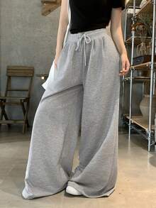 DAZY Solid Color Loose Pleated Long Pants Sports Casual Spring Women's Sweatpants - Grey - View 6