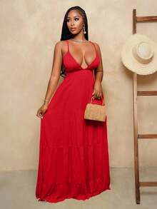 BamGleam 2025 New Women's Yellow Long Sexy Slip Dress – Perfect For Vibrant Vacations, Beach Getaways, And Everyday Comfort - Red - View 4