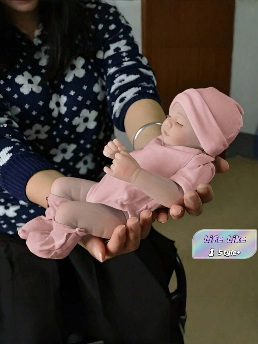 逼真睡眠重生娃娃 柔軟乙烯基新生兒娃娃 附衣物套裝與推車配件 適合兒童與嬰兒洗禮派對的完美禮物 - 粉色 - 查看 1