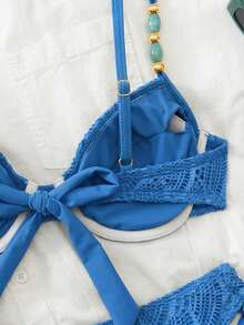 Swim Chiccia 26SS Spring/Summer Vacation Beach Textured Fabric Green Underwire Push-Up Swimsuit Two Pieces Set - Blue - View 7