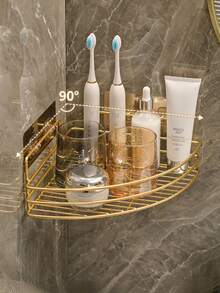 2 PCS Large Capacity No Drilling Wall Mounted Rustproof ABS Black Bathroom Corner Shelf Triangle Storage Rack Shower Caddy Soap Dish Sponge Holder Organizer Space Saver For Bathroom Toilet Laundry Room - Gold Two Sets - View 2