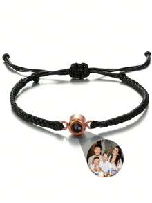 1pc Customized Photo Projection Bracelet, Stainless Steel Braided Couples Bracelet, Personalized Photo Memory Gift For Women, Family And Couples - Black - View 4