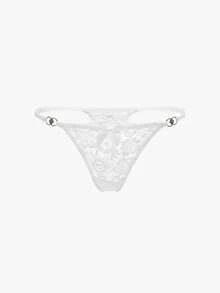Bisouelle Đồ lót gợi cảm ren hoa đính đá nơ phía trước G-String - trắng - Xem 1