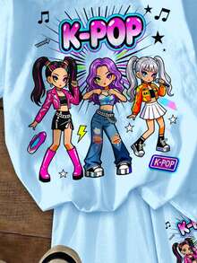 Tween Girl Round Neck Letter Cartoon Print Short Sleeve T-Shirt, Suitable For Holidays, Parties And Daily Wear - Multicolor - View 6