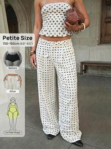 SHEIN PETITE Women's Spring/Summer New Polka Dot Wide Leg Pants With Slant Pockets - Apricot - View 4