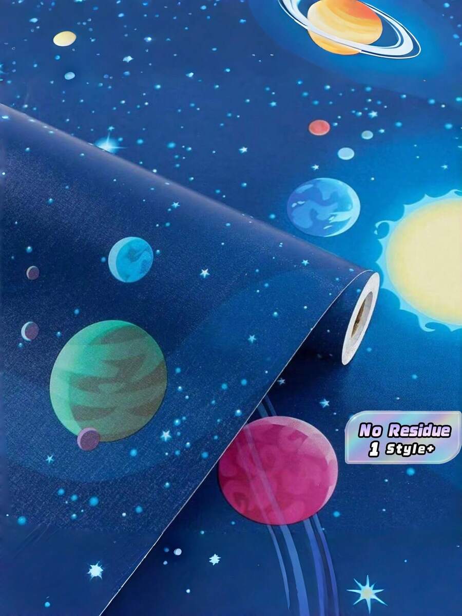 1ROLL Self Adhesive Vinyl Wallpaper Cosmic Sun Planet Pattern For Living Room Bedroom Kitchen Dorm Furniture Renovation Decor Waterproof Removable Space Themed Wallpaper For Home Improvement - various - View 1