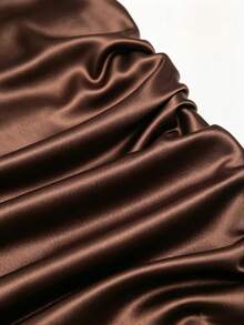 Sweetra Women's New Fashion Versatile Minimalist Sexy Lace Patchwork Satin V-Neck Spaghetti Strap Waist-Defining Slimming Bodycon Dress Club Night Chocolate - Mocha Brown - View 4