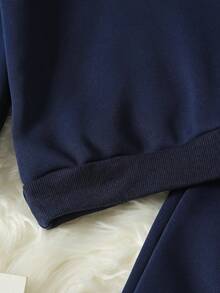 Genkimix Kids 2pcs Young Boy Casual Outfit Set, Warm Fleece Hoodie And Elastic Waist Sweatpants, Comfortable Long Sleeve Hoodie, Suitable For Daily, Outdoor And Sports Wear In Autumn And Winter, Young Boy Set - Navy Blue - View 3