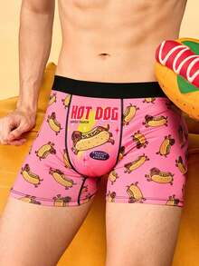 Notgurli Men's Letter Cartoon Print Colorblock Casual Daily Boxer Briefs - Black - View 4