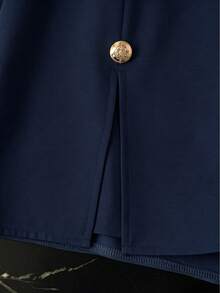 Franclia Women's Solid Color Metal Button Design Split Hem Skort - Navy Blue - View 4