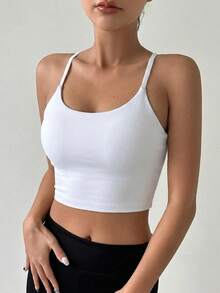 DAZY 女款無縫加墊短版交叉背帶運動內衣 - 白色 - 查看 5
