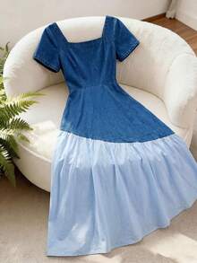 GlowEve Women's Casual Colorblock Patchwork Denim Dress, Summer - Blue - View 2
