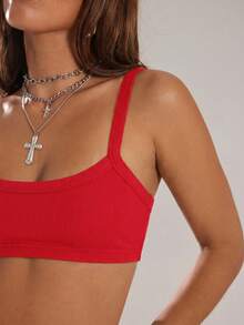 Denimoi Crop Top Essential untuk Pakaian Sehari-hari, Tank Top Pendek, Pakaian Berlapis, Fashion Streetwear, Crop Top Seksi - Merah - View 2