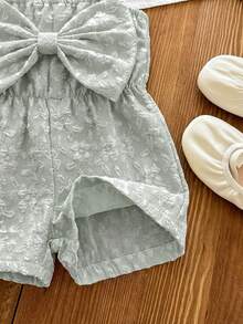 1 bộ quần yếm đùi bé gái dễ thương phong cách thường ngày đơn giản mùa hè có nơ, đi học, phong cách đường phố sành điệu, đồ đôi mẹ và bé - Màu xanh Bạc hà - Xem 5