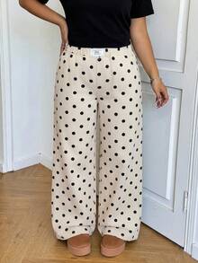 SHEIN EZwear CURVE 女款大尺碼休閒寬鬆彈性腰寬腿牛仔長褲 黑色 - 白色 - 查看 3