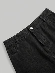 SHEIN MOD Plus Size Summer Fashion Casual Slant Pocket Denim Skirt - Black - View 4