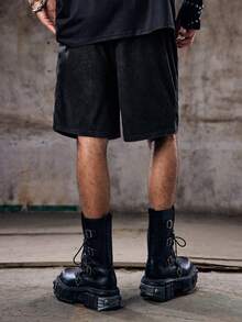 Skyrend Pantalones cortos estampados para hombres con efecto desgastado, con retratos de Franklin y patrones con temática de dinero, adecuados para el estilo casual de calle en verano - Negro - Ver 3