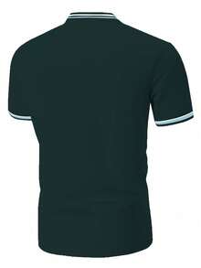 Manfinity Homme Camisa polo de manga corta con botones y ribete en contraste para hombre, adecuada para uso diario y ceremonias - Verde Oscuro - Ver 2