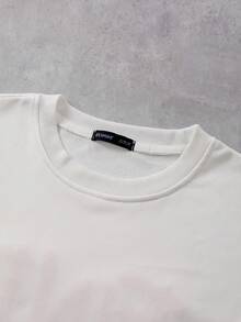 ROMWE MEN Men's Letter Print Crew Neck Loose Fit Pullover T-Shirt - White - View 5