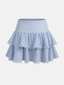 SHEIN Girlism Falda mini de doble capa con volantes tipo pastel y leggings integrados en color negro para adolescentes, estilo casual, deportivo, preppy, para primavera y verano, fresca, básica, versátil, para uso diario, moda deportiva de verano, temporada de vuelta al colegio, uniformes escolares - Multicolor - Ver 4
