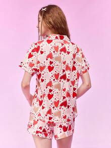 Notgurli Women's Heart Pattern Casual & Home Wear 2-Piece Open Front Set - Pink - View 2