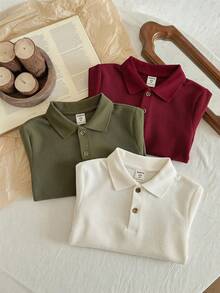 LMoss Kids 小男孩 3件裝 素色短袖鈕扣休閒 Polo 衫 - 彩色 - 查看 4