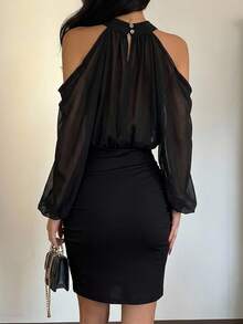 DAZY Women's Mini Dress For Back To School Sheer,Fall Dress Long Sleeve Dress - Black - View 13