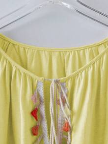 SHEIN LUNE 大尺碼女款法式休閒優雅印花長袖襯衫 秋季 - 淡黃色 - 查看 3