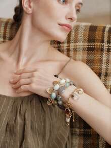Opalesca Pulseras de acrílico de moda para mujer para usar todos los días, premium/elegante/elegante/uso diario/minimalista, perla/cristal, verano/playa/baile de graduación/fiesta/vacaciones, compromiso/boda/promesa, novia, corazón/floral, Fairycore/Mermaidcore, chapado en oro de 18K - Multicolor - Ver 12