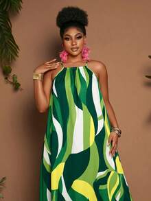 Maweii Robe trapèze à bretelles spaghetti avec imprimé lignes pour femmes grandes tailles, multicolore, vacances, tenue de villégiature, tenue de vacances d'été, robe de vacances - Multicolore - Voir 5