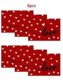 1/4/6PCS Polyester Stain Resistant Non Slip Washable Red Pink Heart Love Decor Placemat Dining Mat For Valentine Day Home Restaurant Dining Table Decor Household Items - Red - View 9