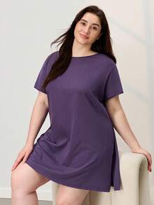 LUVLETTE Halloween Plus Size Purple Pajamas 100% Cotton Sleep Dress For Women Oversized Short Sleeve Loungewear Soft Dress Moo Moo For Women - Purple - View 8