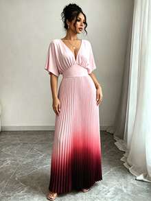 Elenzga Modisches elegantes Damenkleid für Frühling/Sommer mit Taillierung, Plissee und Farbverlauf - Verschiedenfarbig - Übersicht 7