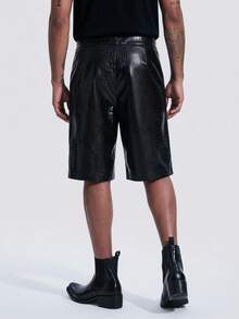 NobleFwd Men's Black Shorts, Crocodile Embossed PU Leather Shorts, Fashion Versatile Bermuda Shorts - Black - View 4