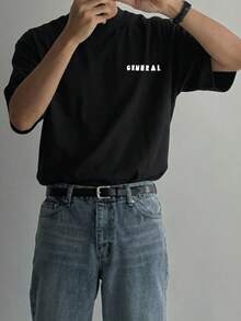 DAZY Men's Summer Letter Print Round Neck Short Sleeve Black T-Shirt - Black - View 3
