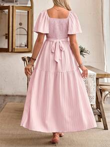SHEIN Women's Casual Ruffle Sleeve Bow Back Design Maternity A-Line Dress - Pink - View 2