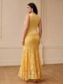 ZEYLAH Elegant Minimalist Fitted Long Mermaid Dress, Spring/Summer - Pale Yellow - View 3