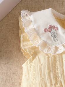 SHEIN Baby Girl Simple Elegant Sweet Embroidered Ruffle Collar Lace Trim Jacquard Fabric All Cotton Bodysuit, Suitable For Daily Wear And Celebration Parties, 0-1 Years Old, Spring/Summer New Arrival - Yellow - View 9