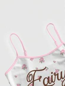 ROMWE Ensemble deux pièces pour femme rose vintage, camisole rose à fleurs, sexy et à la mode, style hot girl, sombre - Rose bonbon - Voir 3