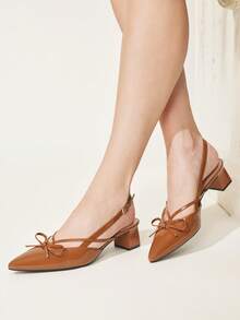 CUCCOO CHICEST Sandalias de tacón grueso con punta fina y lazo, estilo slingback, color marrón, zapatos de temperamento para ir al trabajo y desplazamientos - Tres cuchillos marrones - Ver 6