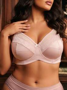 Divavoom Plus Size Women Contrast Lace Bow Decor Fashion Underwire Bra - Apricot - View 7