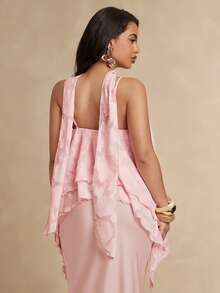 Silquee Spring/Summer Women's Chiffon Cut-Out Camisole With Ruffle Hem And Layered Flounce Holiday Pink Elegant - Pink - View 2