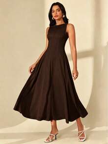 SHEIN Raffinéa Women's Elegant Textured Colorblock Sleeveless Dress - Brown - View 1