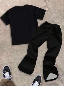 Teen Boy Crew Neck Short Sleeve T-Shirt And Elastic Waist Long Pants Casual Daily Set - Multicolor - View 4