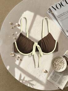 Swim Mod 2026 New Summer Plus Size Women's One-Piece Color Block Underwire Casual Swimsuit - Coffee Brown - View 3
