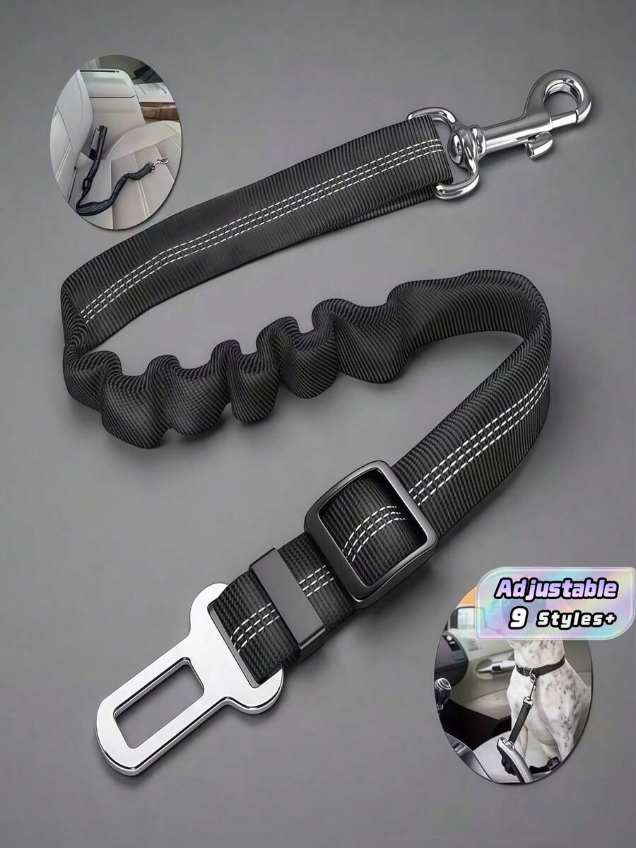 1PC Premium Dog Car Safety Leash With Shock Absorber & Reflective Strips - Adjustable Heavy Duty Pet Seat Belt For All Breeds, Crash-Tested Travel Restraint For Small Medium Large Dogs, Puppy Vehicle Harness, Essential Road Trip Accessories, Safety Vest Alternative For Car Ride, Gift For Dog Owners - Multicolor - View 1
