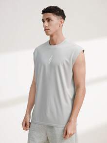 Driftmere 男友風男士運動無袖背心，適合戶外跑步與健身，快乾運動背心，基本印花，夏季健身房穿搭 - 淺灰色 - 查看 4