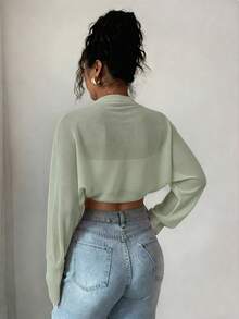 Rafferiza Cardigan Wanita Lengan Panjang Warna Polos Kasual Serbaguna untuk Perjalanan, Warna Hijau Sage, Musim Gugur - Mint Green - View 2